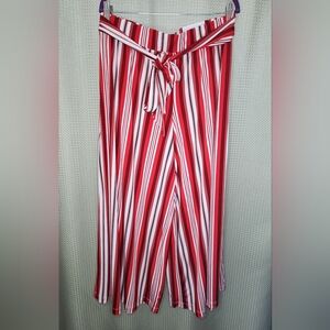 NWT Lane Bryant Wide Leg High-Rise Pants with Belt Red Black and White Striped